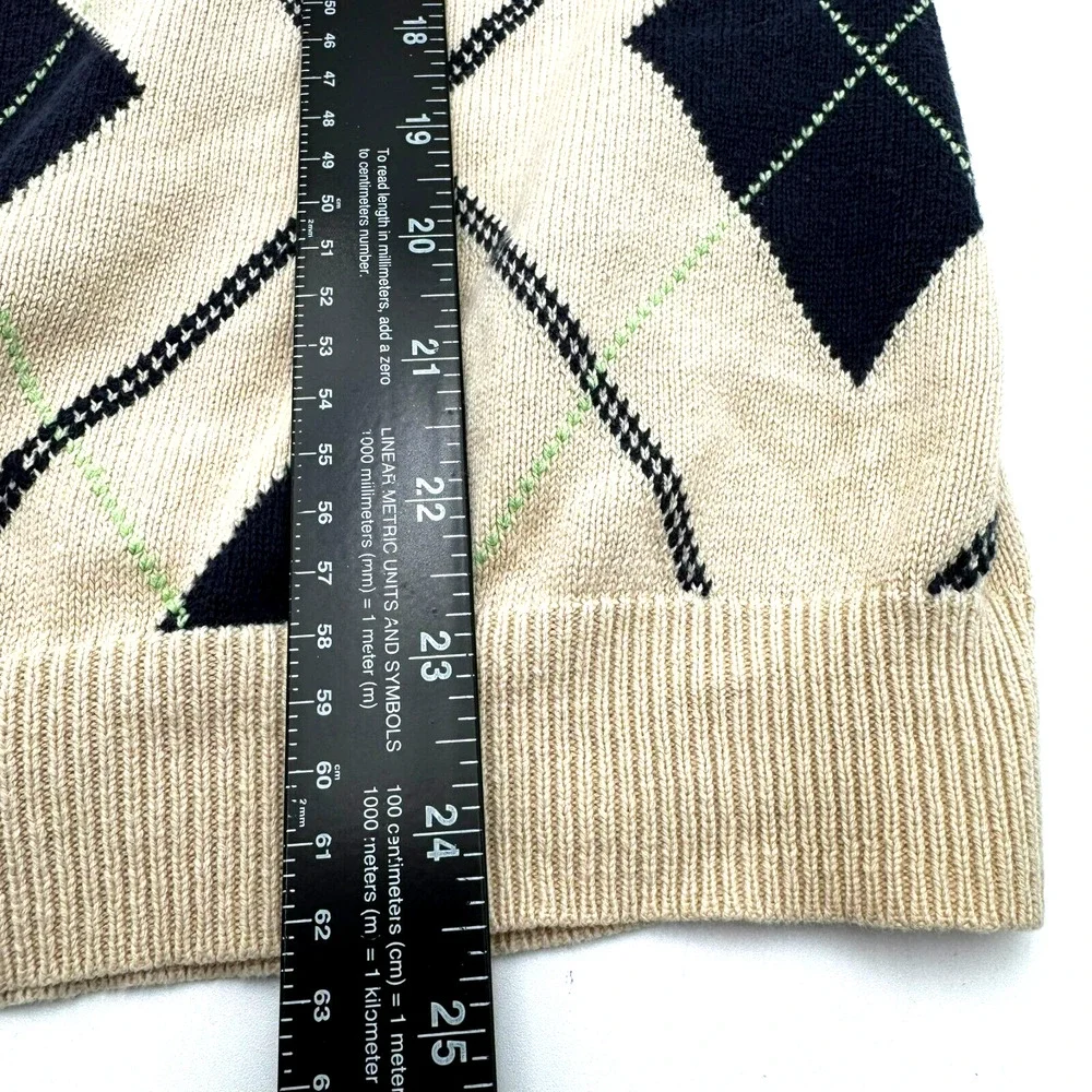 JOHN ASHFORD Men's Small Tan Navy Blue‎ Argyle Sweater Vest Pullover Preppy Golf